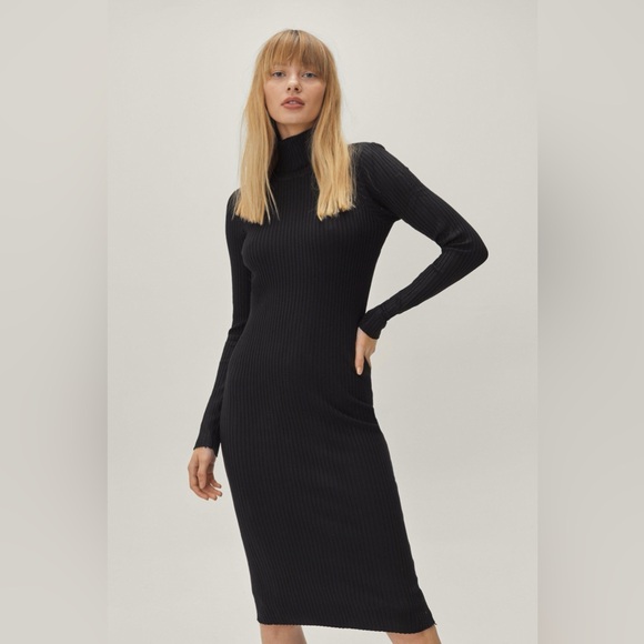 Nasty Gal Dresses & Skirts - Rib Knit Midi Polo Neck Sweater Dress